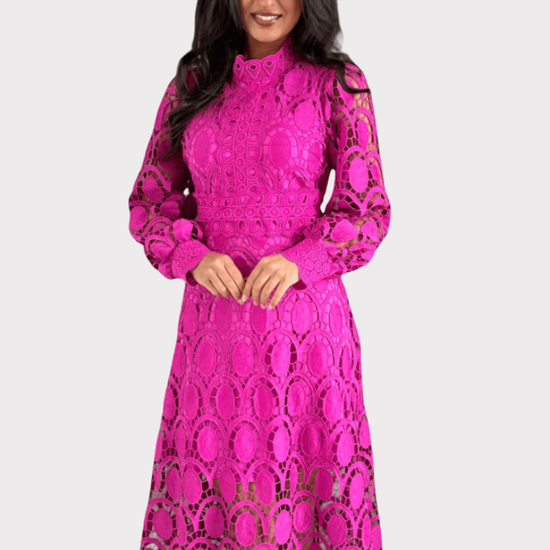 Jovie | Embroidered Lace High-Neck Midi Dress Liora Lane Boutique
