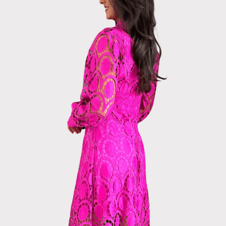 Jovie | Embroidered Lace High-Neck Midi Dress Liora Lane Boutique