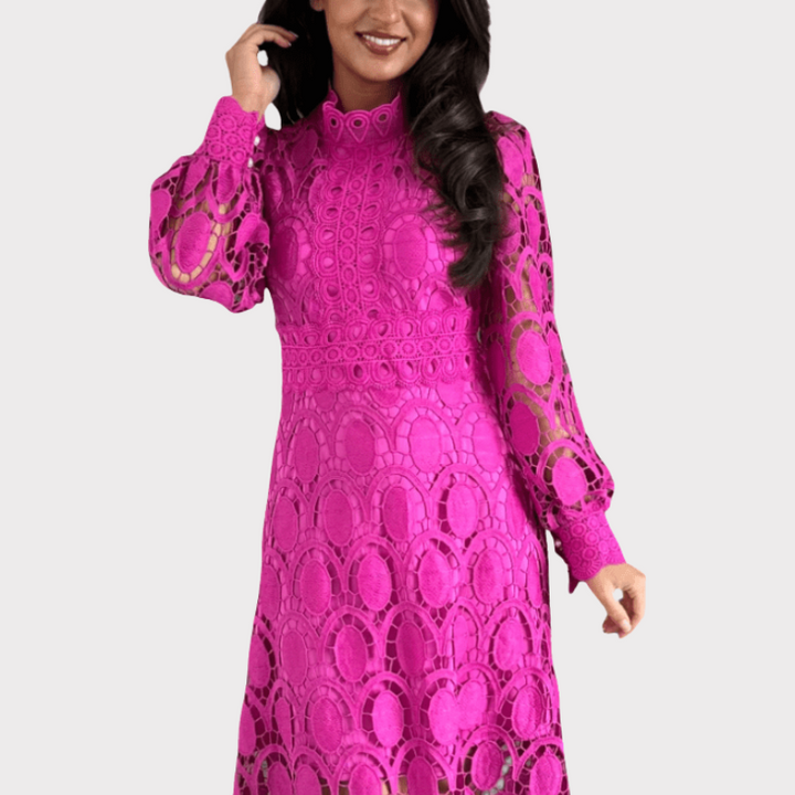 Jovie | Embroidered Lace High-Neck Midi Dress Liora Lane Boutique