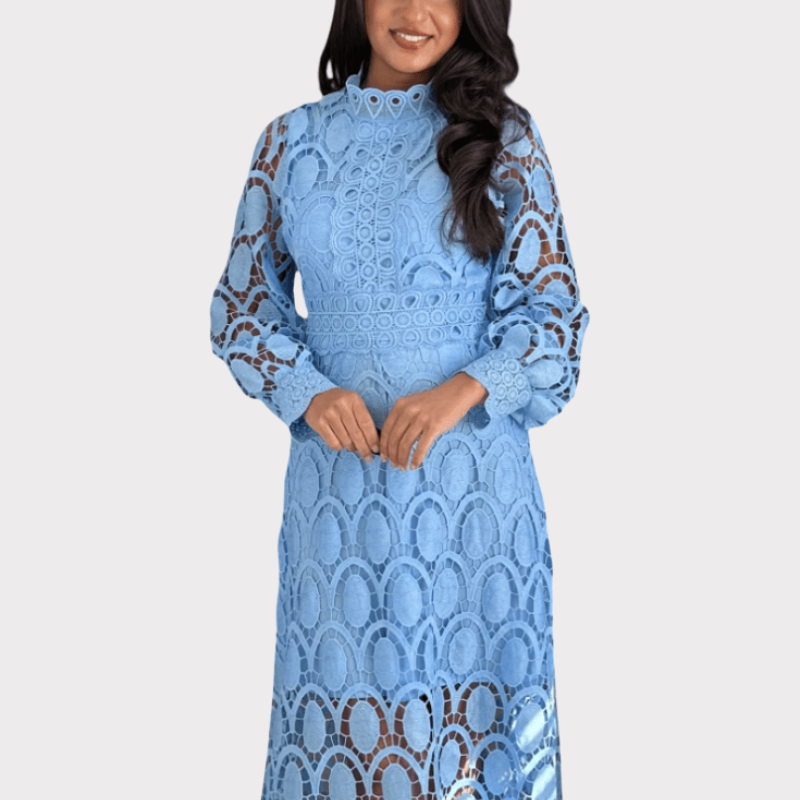 Jovie | Embroidered Lace High-Neck Midi Dress Liora Lane Boutique