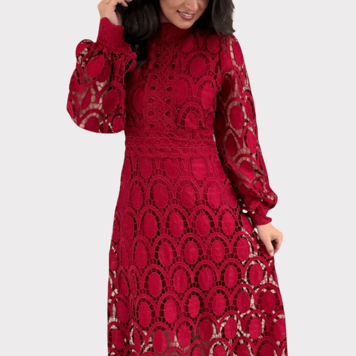 Jovie | Embroidered Lace High-Neck Midi Dress Liora Lane Boutique