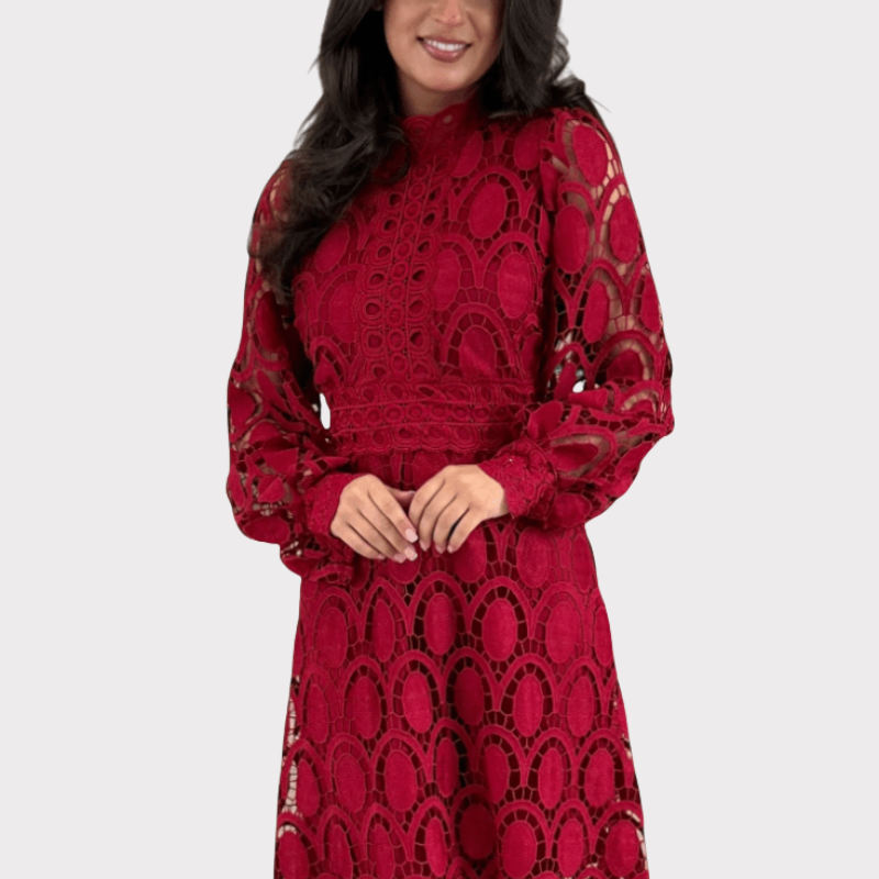Jovie | Embroidered Lace High-Neck Midi Dress Liora Lane Boutique