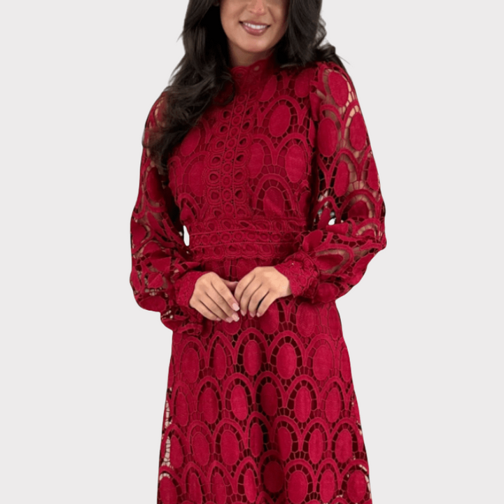 Jovie | Embroidered Lace High-Neck Midi Dress Liora Lane Boutique