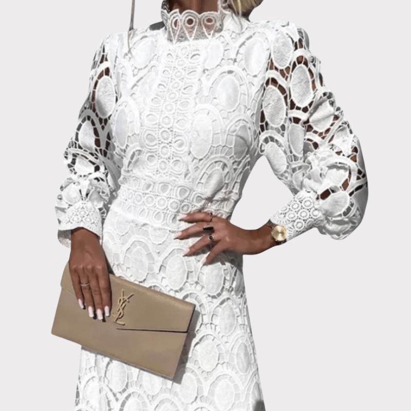 Jovie | Embroidered Lace High-Neck Midi Dress Liora Lane Boutique