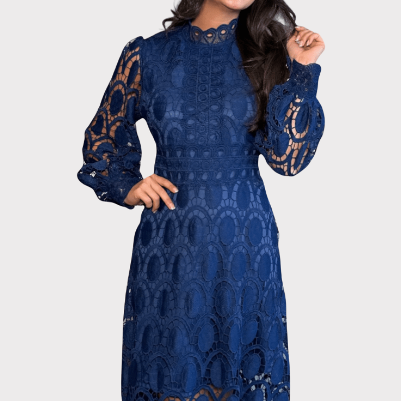 Jovie | Embroidered Lace High-Neck Midi Dress Liora Lane Boutique