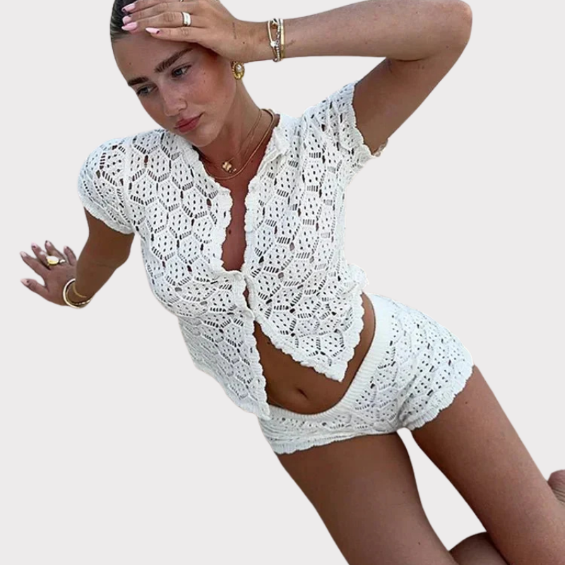 Joanne | Crochet Knit Shorts Set Liora Lane Boutique