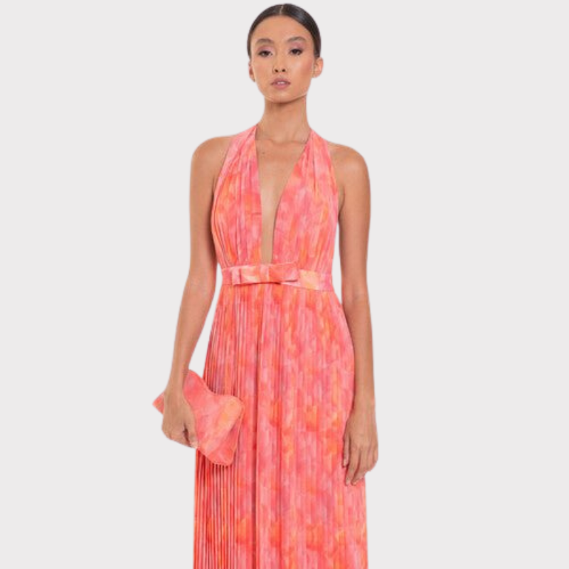 Isla | Pleated Halter Backless Maxi Dress Liora Lane Boutique