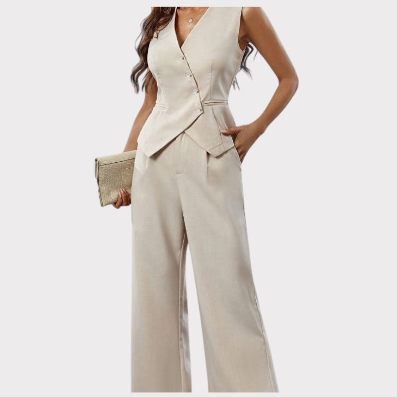 Heskia | Sleeveless Waistcoat & Wide-Leg Pants Set Liora Lane Boutique