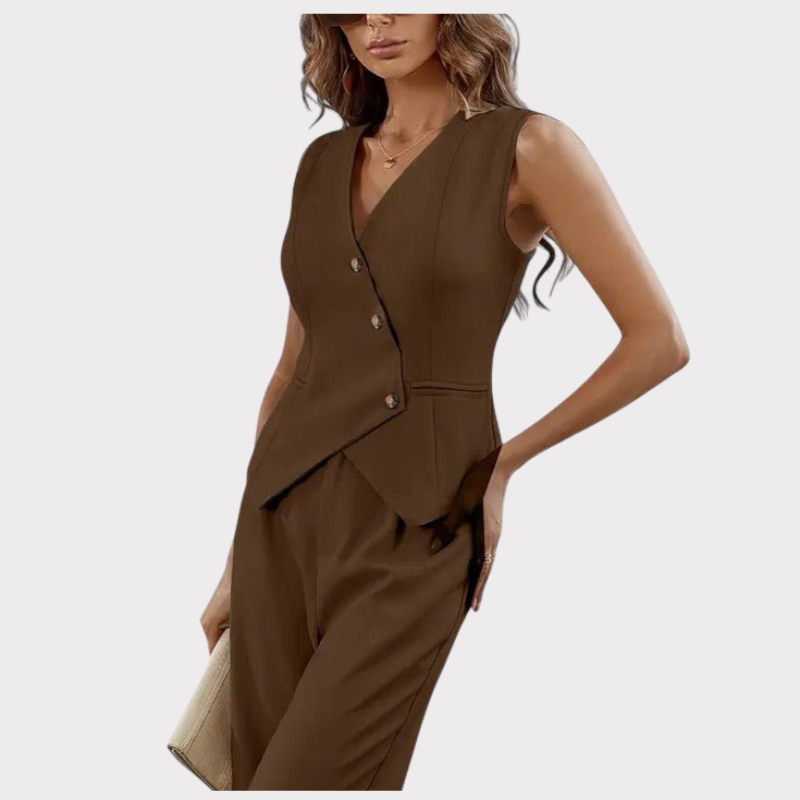 Heskia | Sleeveless Waistcoat & Wide-Leg Pants Set Liora Lane Boutique
