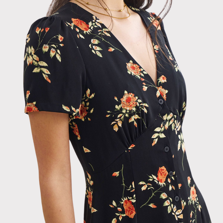 Alexia | V Neck Floral Short Sleeve Maxi Dress Liora Lane Boutique