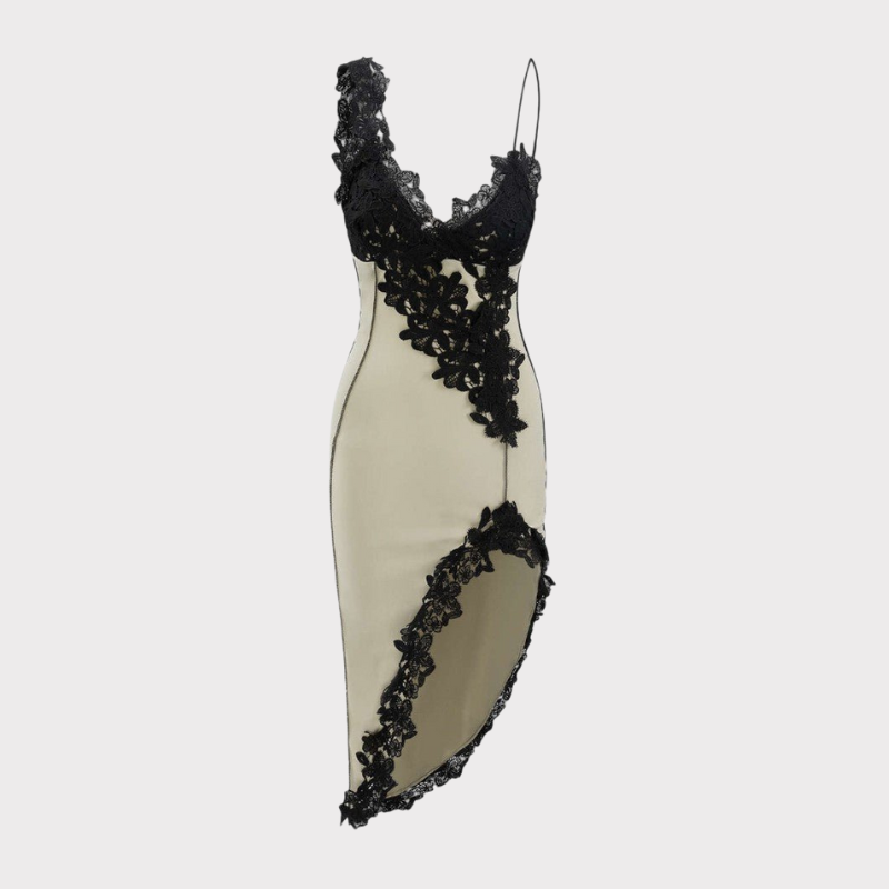 Diana | Asymmetric Lace Panel Midi Dress Liora Lane Boutique