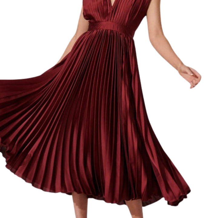 Audrey | Pleated V-Neck Midi Dress Liora Lane Boutique