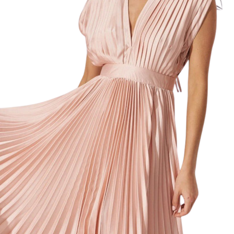 Audrey | Pleated V-Neck Midi Dress Liora Lane Boutique