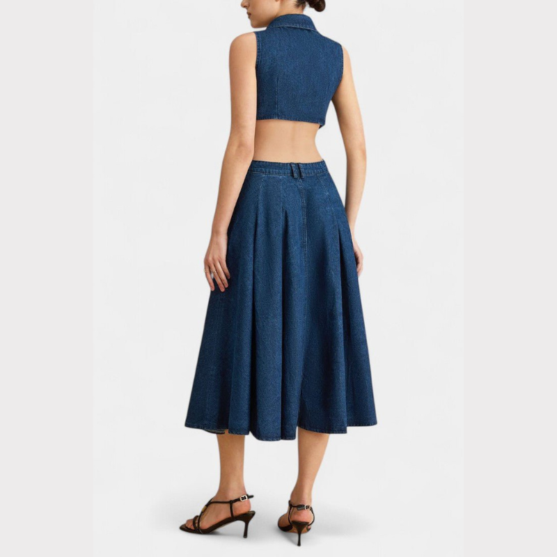 Alia | Cut-Out Sleeveless Lapel Denim Dress Liora Lane Boutique