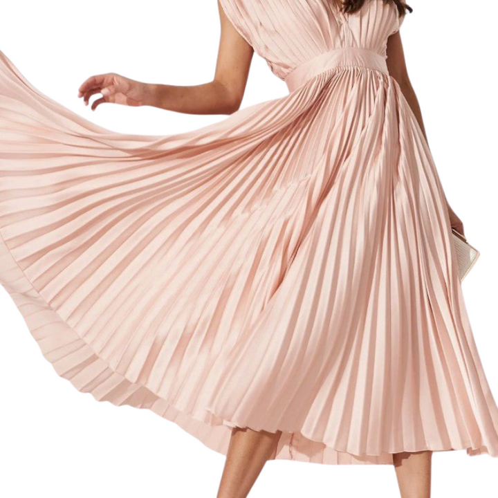 Audrey | Pleated V-Neck Midi Dress Liora Lane Boutique