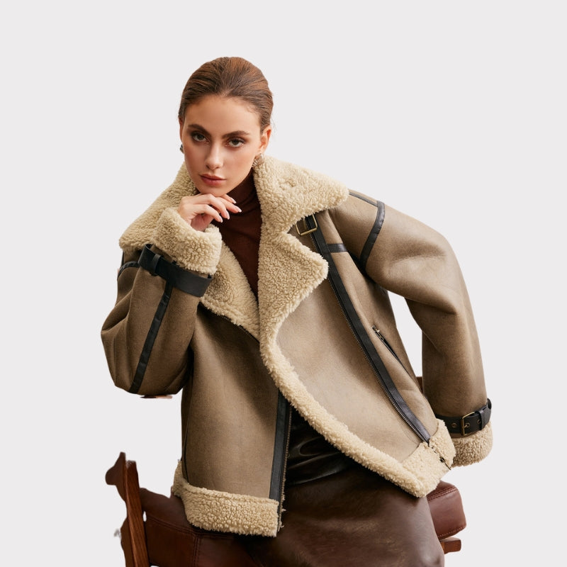 Faux Leather Zipper Teddy Coat  Liora Lane Boutique Women Faux Fur Coats