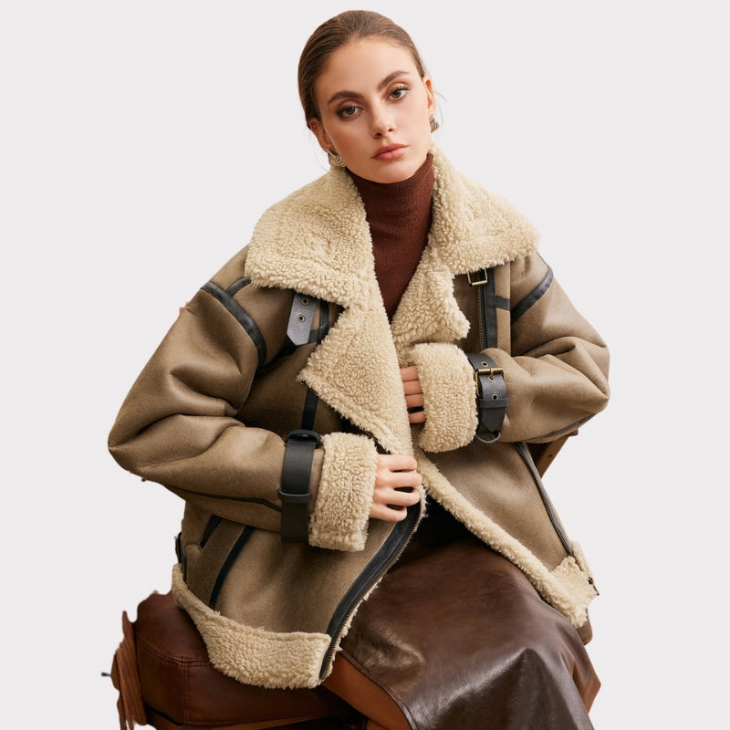 Faux Leather Zipper Teddy Coat  Liora Lane Boutique Women Faux Fur Coats