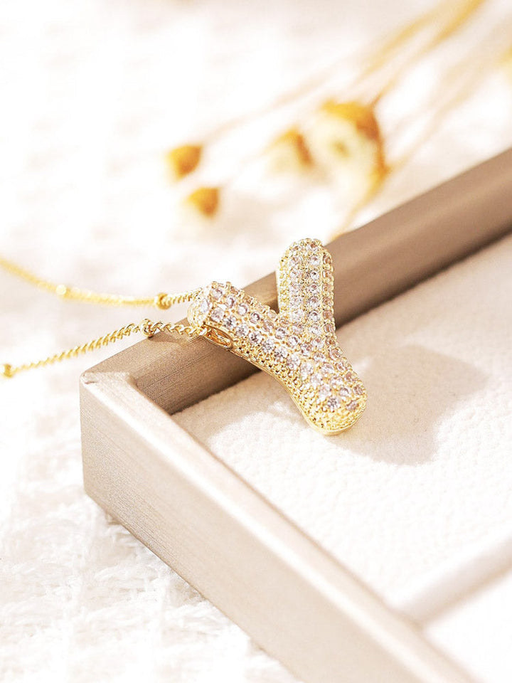 Pavé Bubble Letter Monogram Necklace Jasmine's Boutique Australia