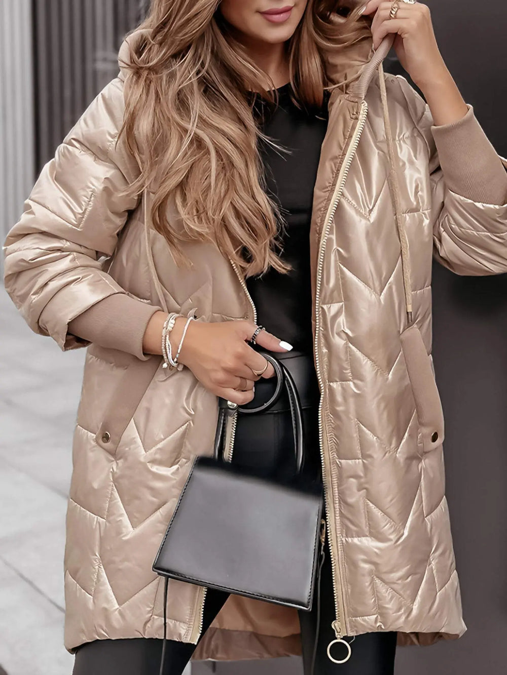 Champagne Shine Quilted Hooded Coat Jasmine's Boutique Australia