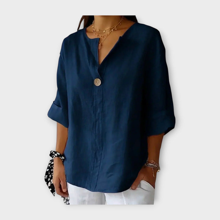 Linen Blouse with Button and V Neckline Jasmine's Boutique Australia