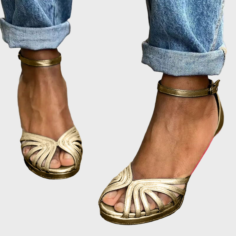 Golden Glow Block Heel Sandals Jasmine's Boutique Australia