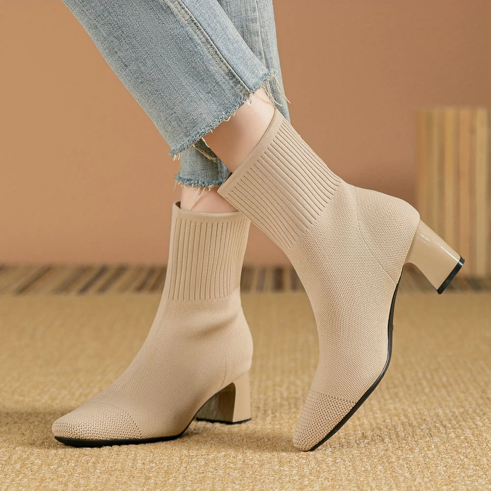 Midnight Knit Block Heel Boots Jasmine's Boutique Australia