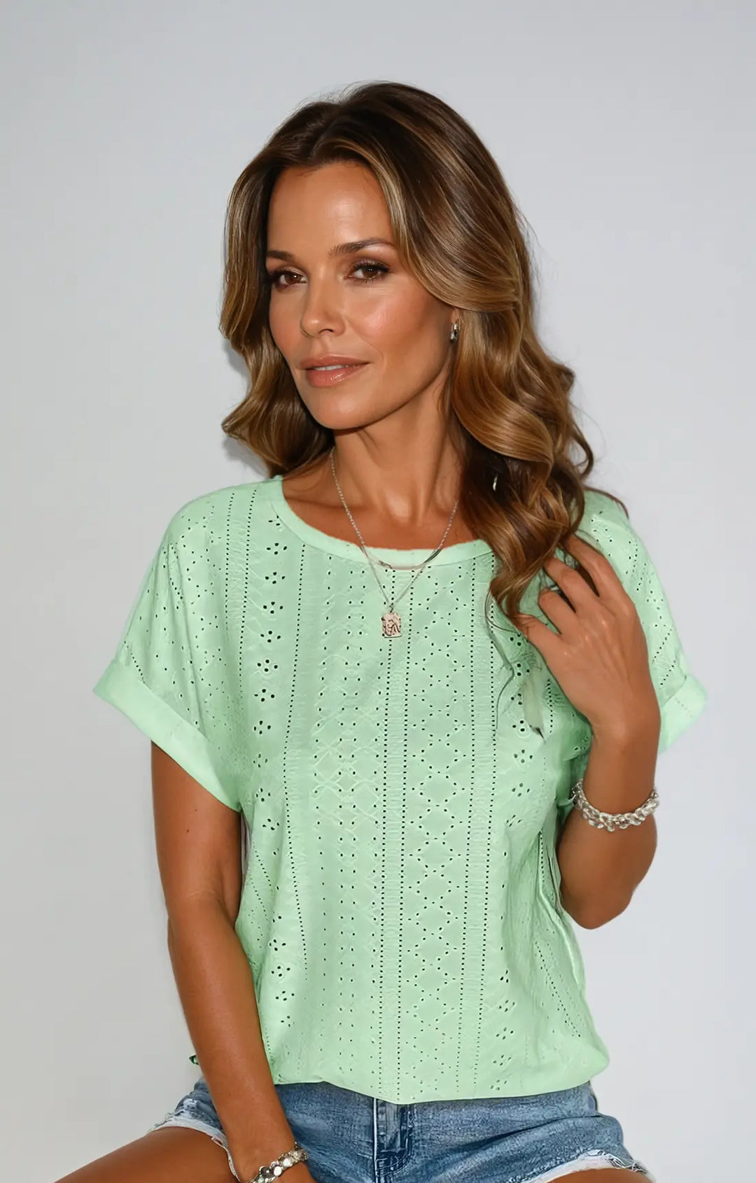 Mint Breeze Eyelet Blouse Jasmine's Boutique Australia