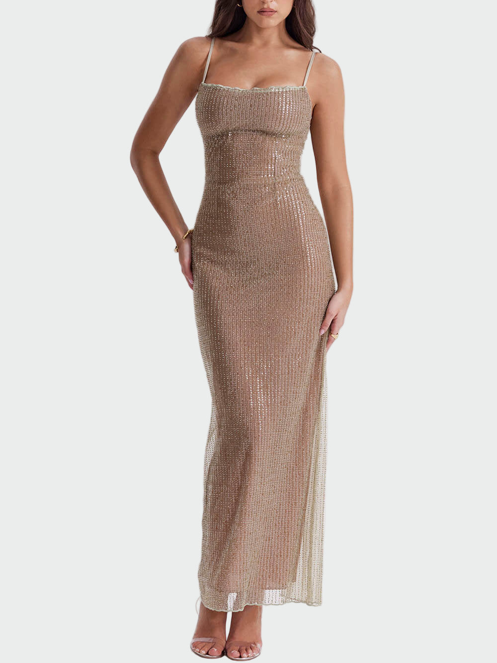 Beaded Cafe Au Lait Maxi Dress Jasmine's Boutique Australia