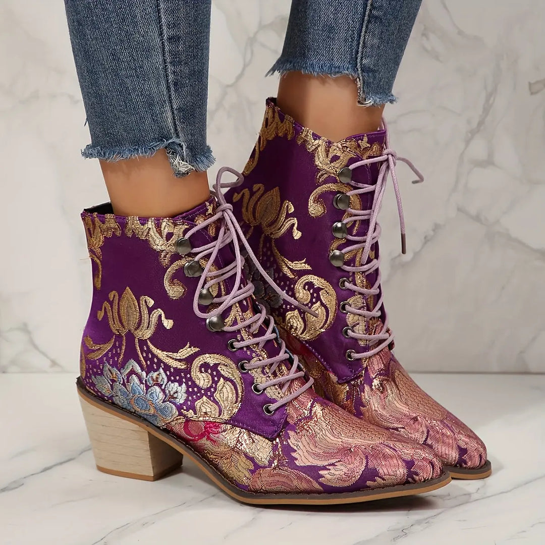 Golden Bloom Lace-Up Ankle Boots Jasmine's Boutique Australia