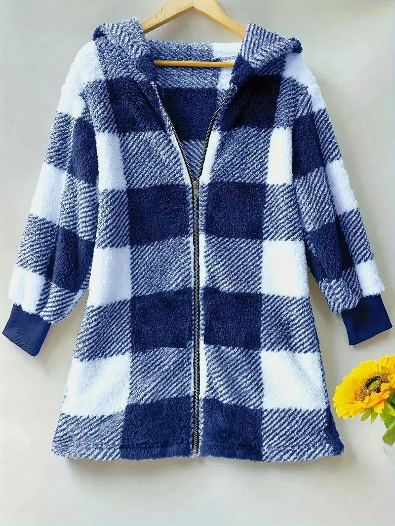 CozyCheck Zip Hoodie Coat Jasmine's Boutique Australia