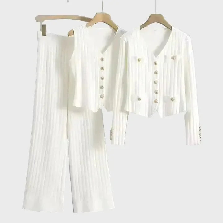 Beige Ribbed Three-Piece Pants Set Jasmine's Boutique Australia