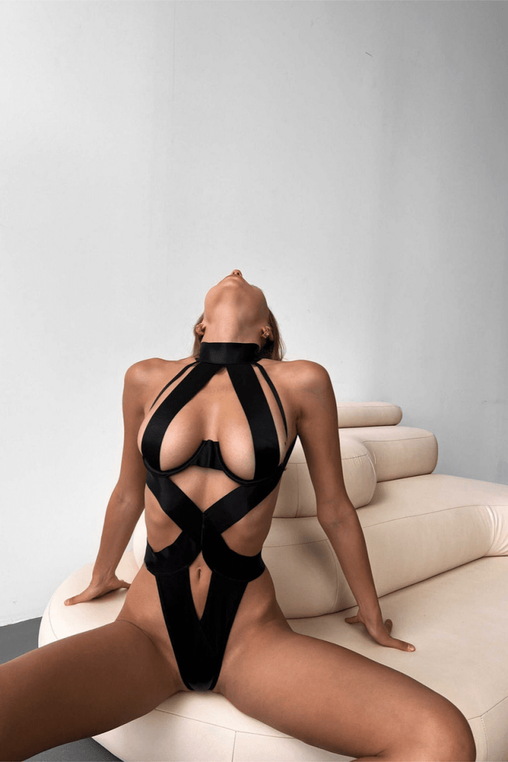 Temptation Noir Strappy Bodysuit Jasmine's Boutique Australia