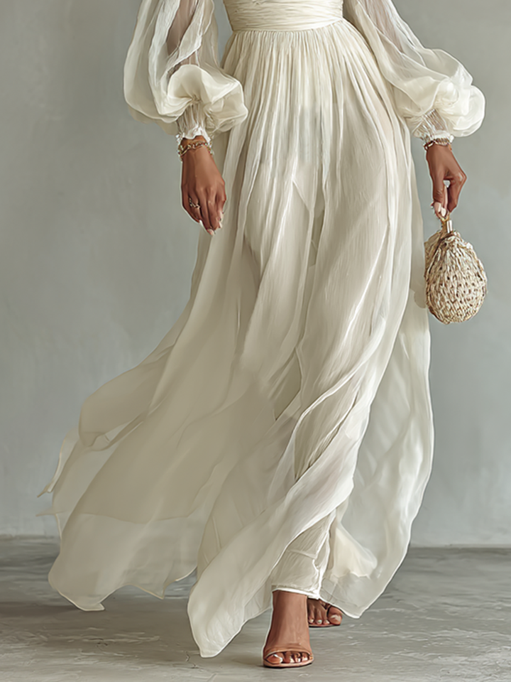Women's Chiffon Maxi Dress with Square Neckline and Long Sleeves Jasmine's Boutique Australia