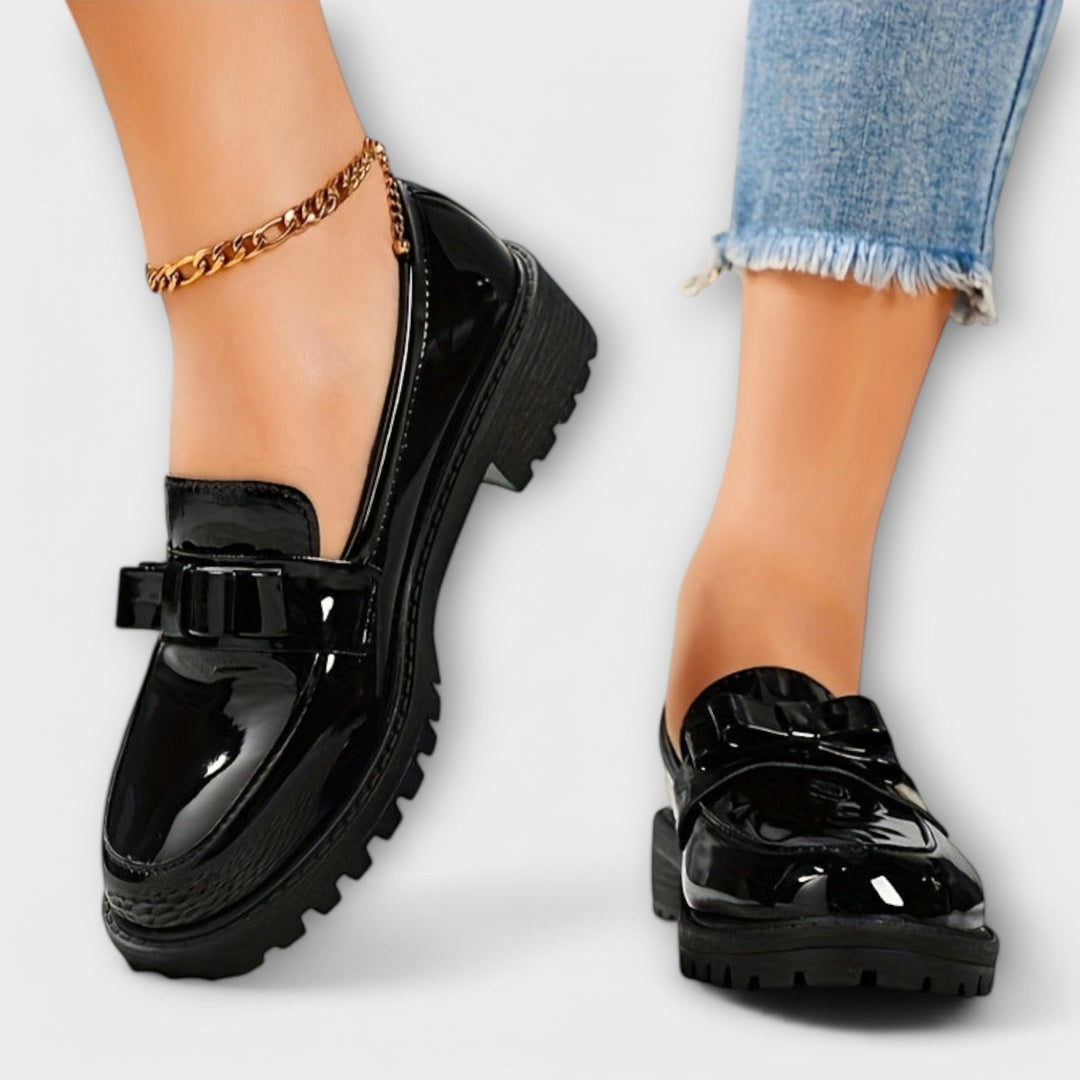 Women's Black Patent Moccasins with Bow Jasmine's Boutique Australia