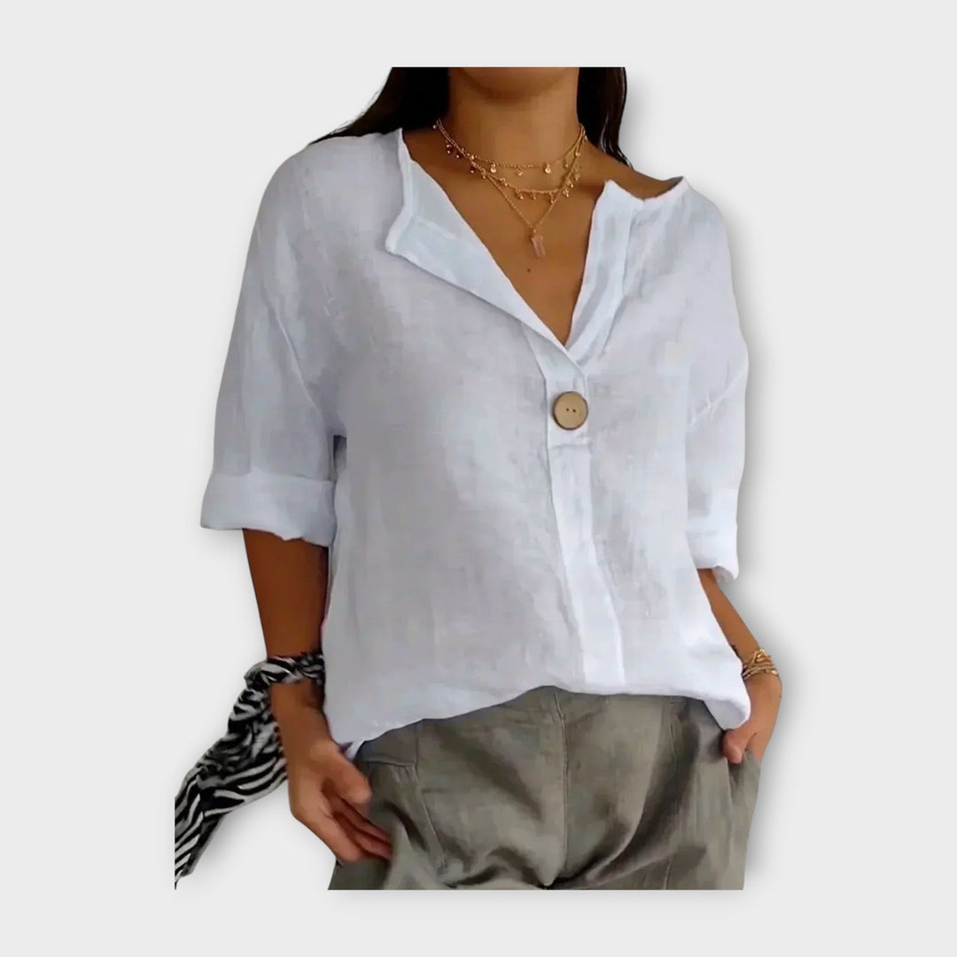 Linen Blouse with Button and V Neckline Jasmine's Boutique Australia