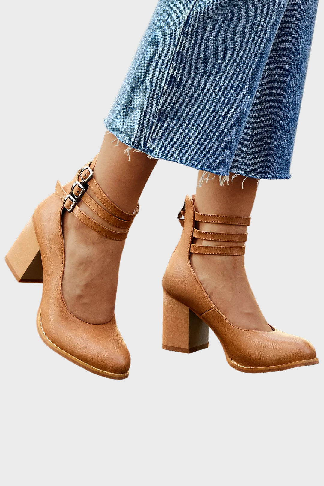 Triple Strap Elegance Block Heels Jasmine's Boutique Australia