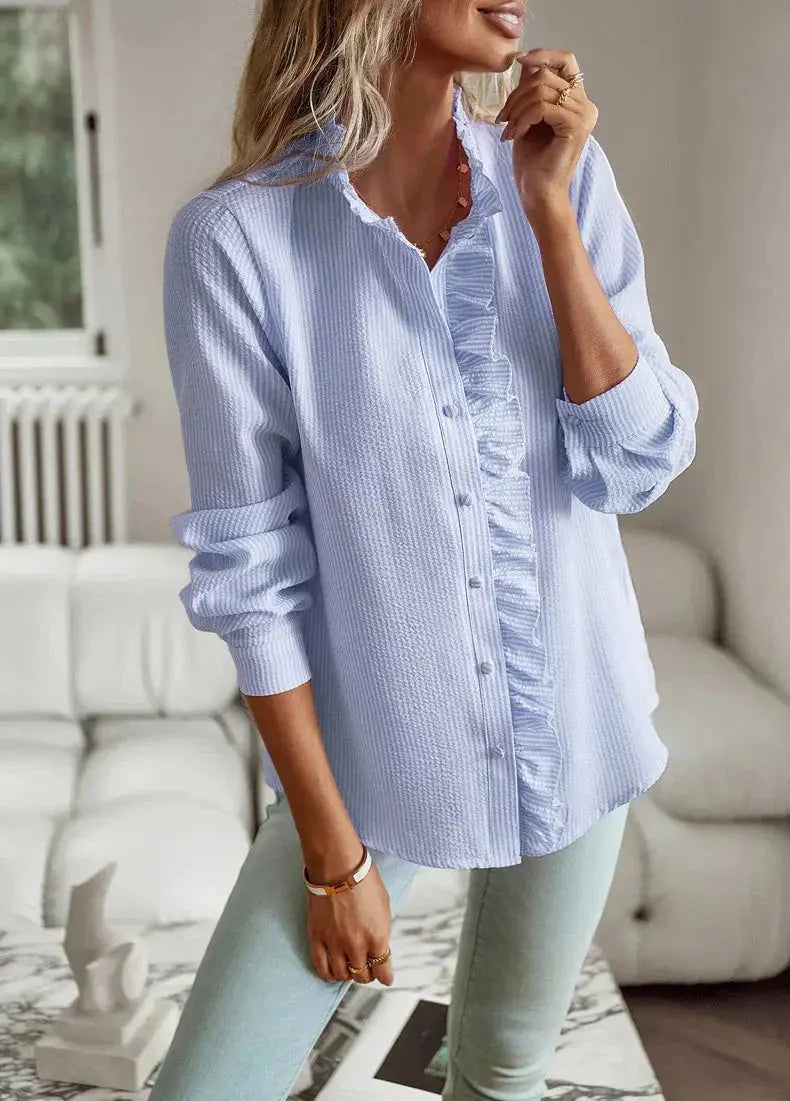 Soft Blush Ruffle Button-Up Blouse Jasmine's Boutique Australia