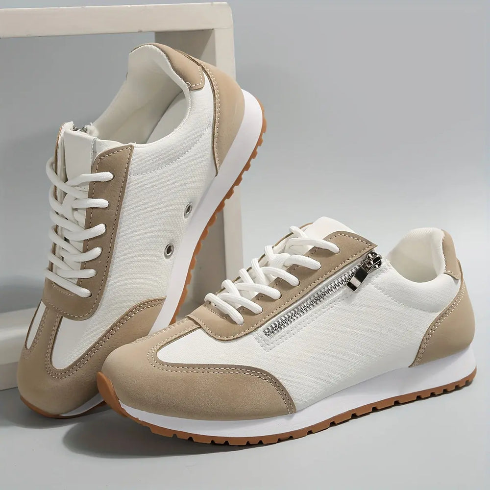 Classic Beige & White Lace-Up Sneakers Jasmine's Boutique Australia