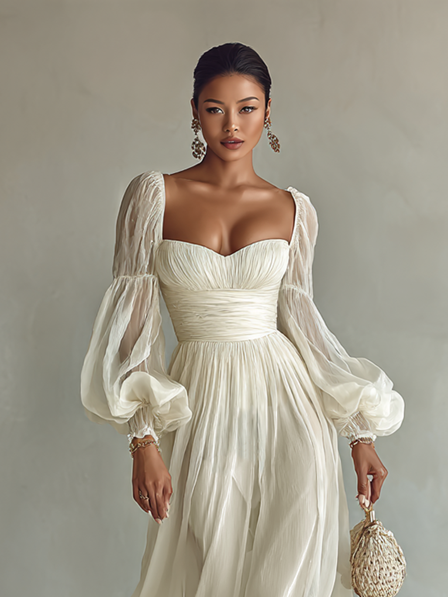 Women's Chiffon Maxi Dress with Square Neckline and Long Sleeves Jasmine's Boutique Australia