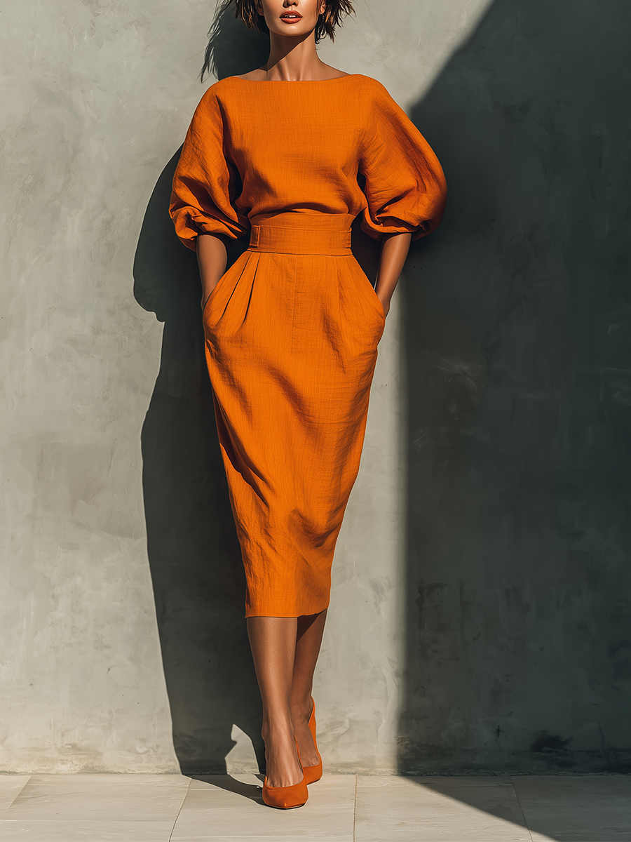 Vibrant Midi Skirt in Orange Cotton-Linen Blend Jasmine's Boutique Australia