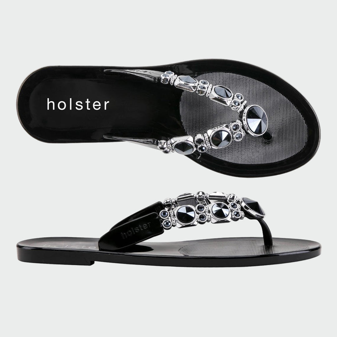 Black Crystal Thong Sandals Jasmine's Boutique Australia