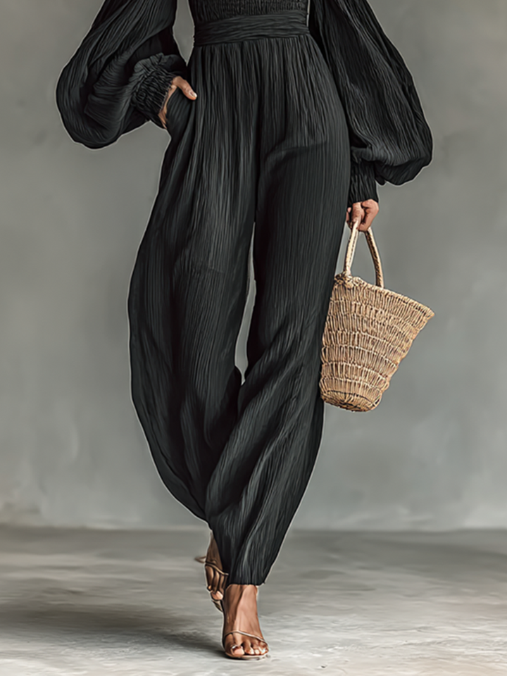 Women's Pleated Fabric Jumpsuit with Off-the-Shoulder Design and Long Sleeves Jasmine's Boutique Australia