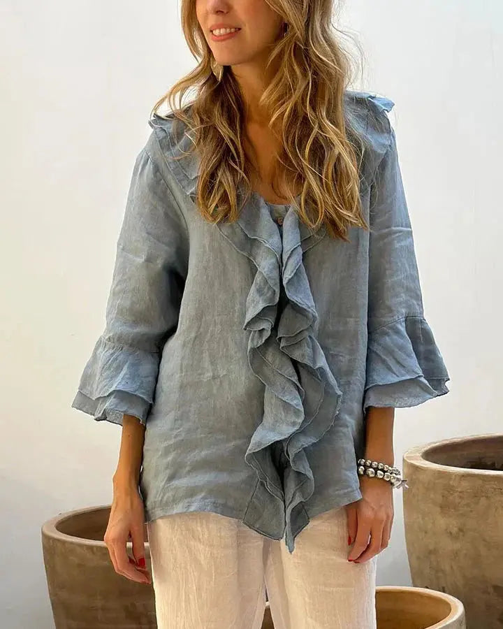 Elegant Linen Ruffle Blouse Jasmine's Boutique Australia