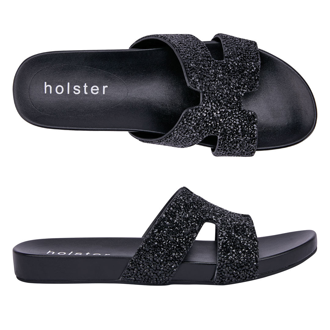 Holster Black Crystal Slide Sandals Jasmine's Boutique Australia