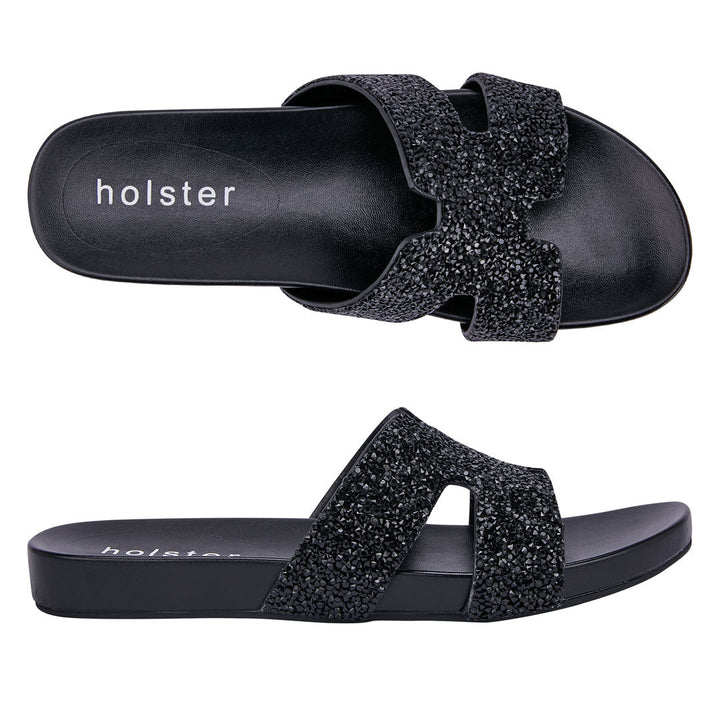 Holster Black Crystal Slide Sandals Jasmine's Boutique Australia