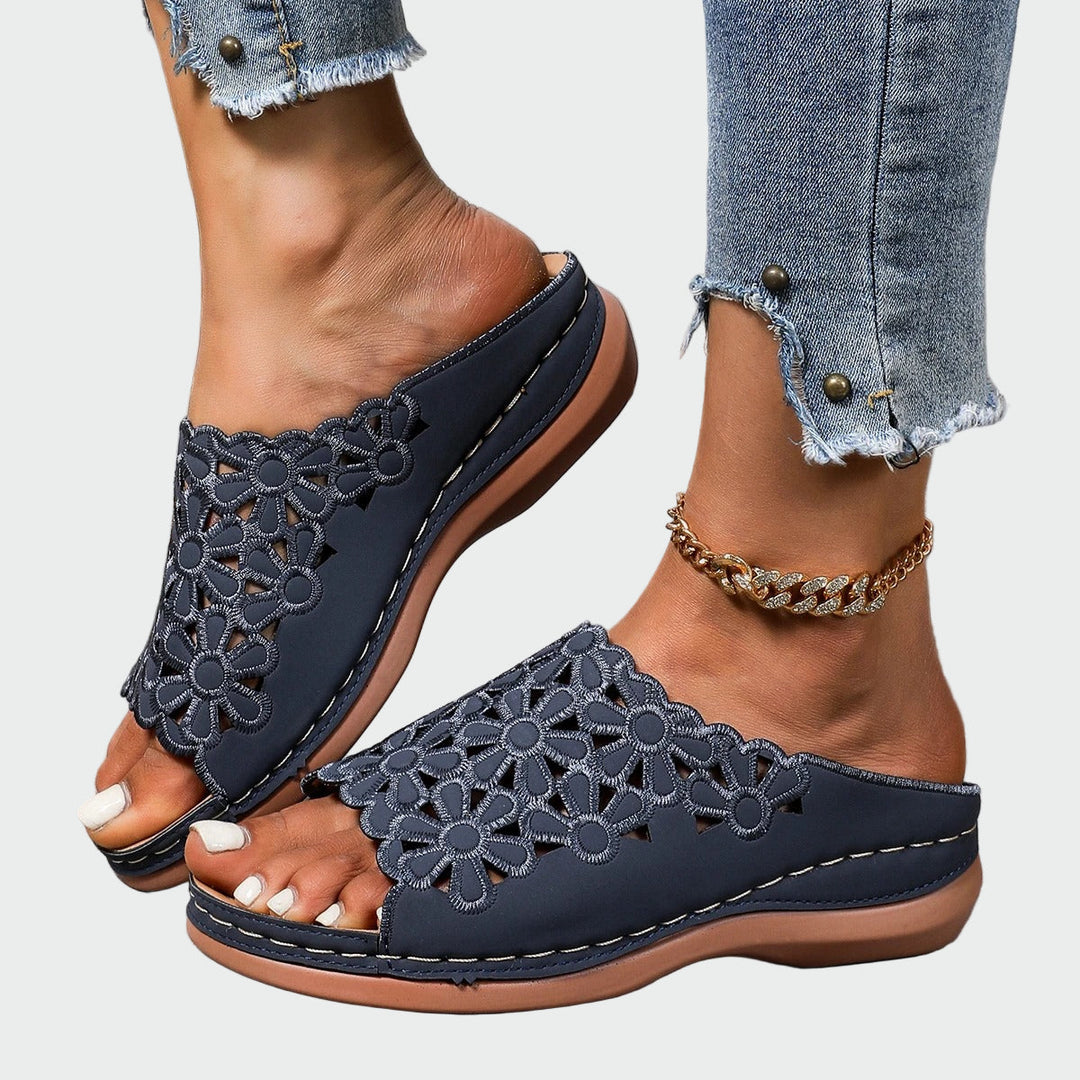 Navy Floral Cutout Sandals Jasmine's Boutique Australia