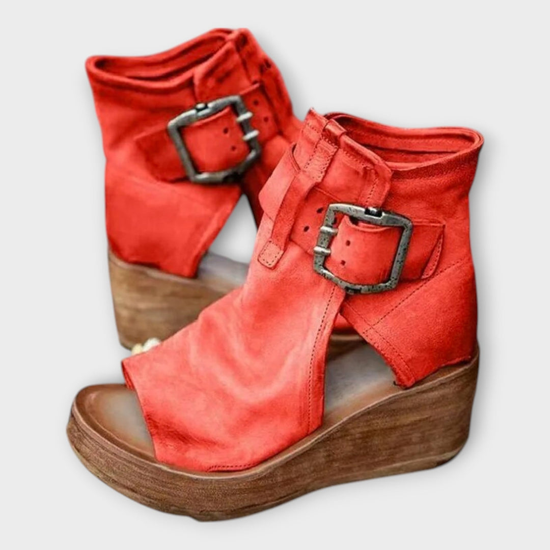Platform Ankle Boots with Open Toe and Strap Liora Lane Boutique