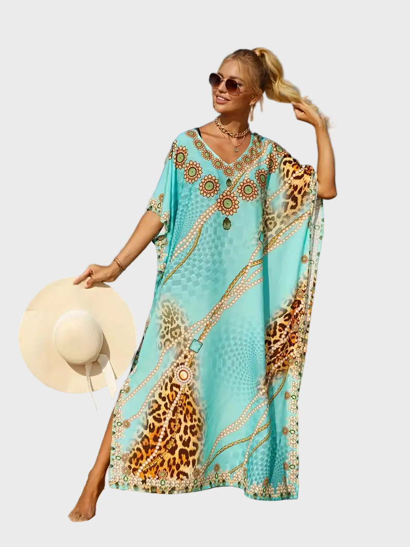 Turquoise Leopard Kaftan Jasmine's Boutique Australia