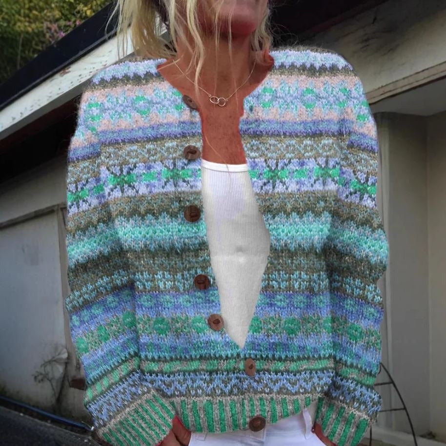 Michelle | Soft Autumn Cardigan  Liora Lane Boutique TOP Aqua Pattern / UK 18-20 (3XL) 34.95