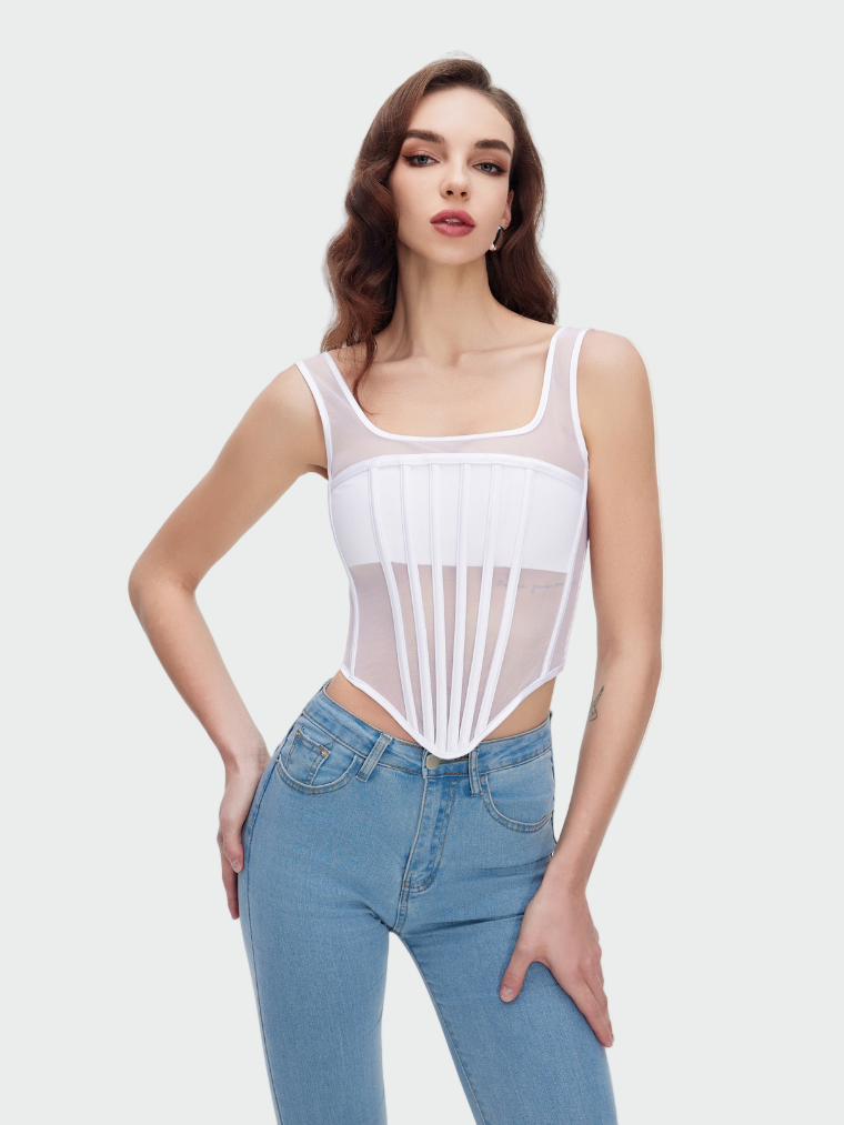 Celeste White Mesh Corset Top Jasmine's Boutique Australia